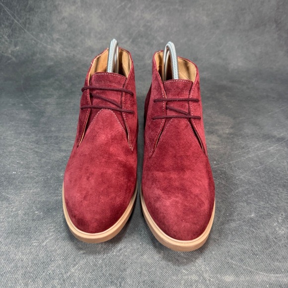 Womens Red Suede Leather Ankle Boots Lace Up Casual Comfort Shoes - Picture 1 of 10
